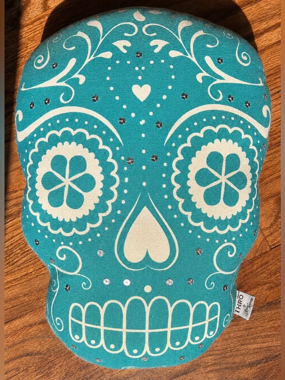 Turquoise Sugar Skull Decorative Pillow